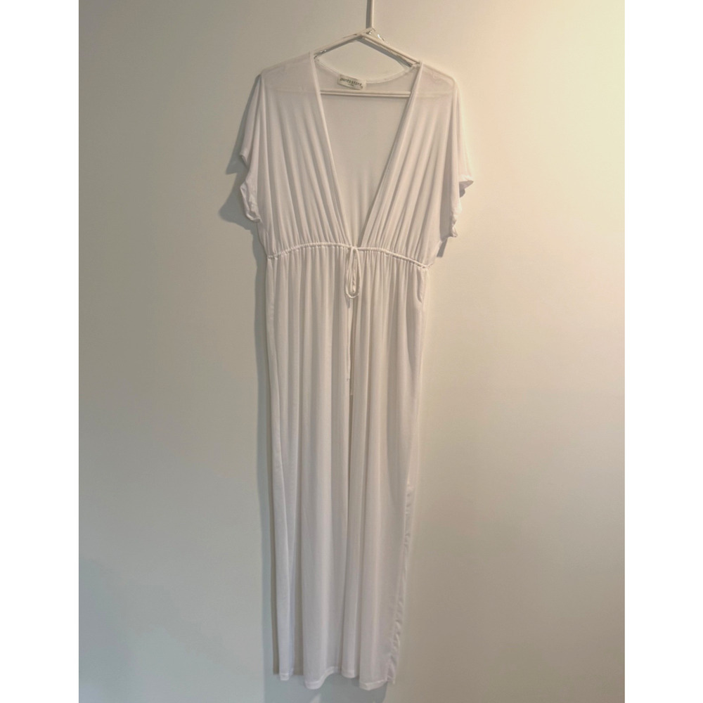 Pants Store Sheer Swim Coverup Duster Womens Medium White Short Sleeve Tie Close